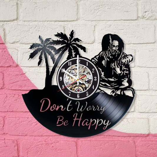 RECORDTICK™ Hand Made Vinyl Record Wall clock size 12inch(30cm) Don't Worry Be Happy