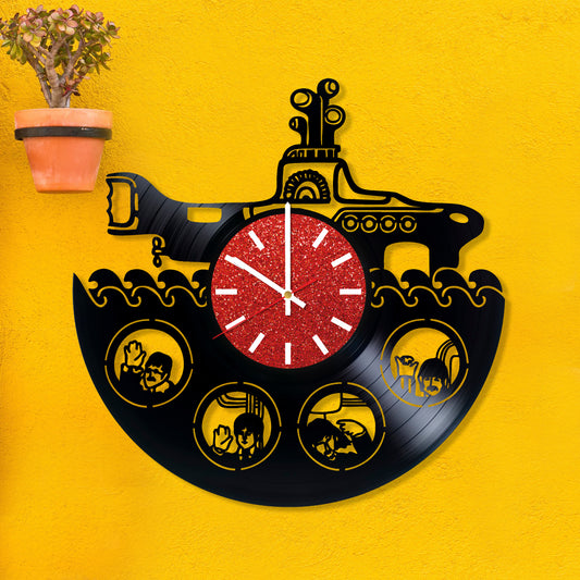 RECORDTICK™ Hand Made Vinyl Record Wall clock size 12inch(30cm) Yellow submarine